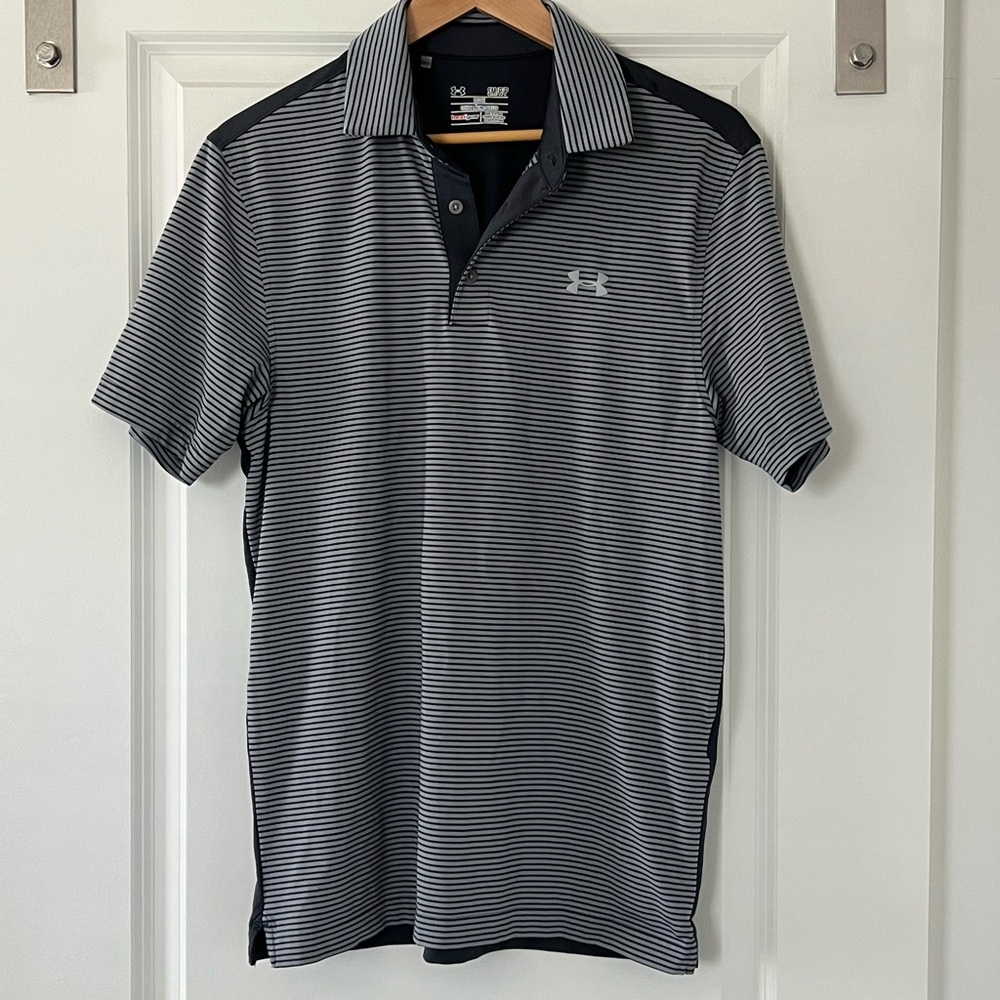 Under Armour Men's Striped Polo Shirt - Grey and White